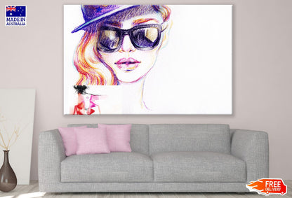 Woman Face with Sunglasses Fashion Watercolor Painting Print 100% Australian Made