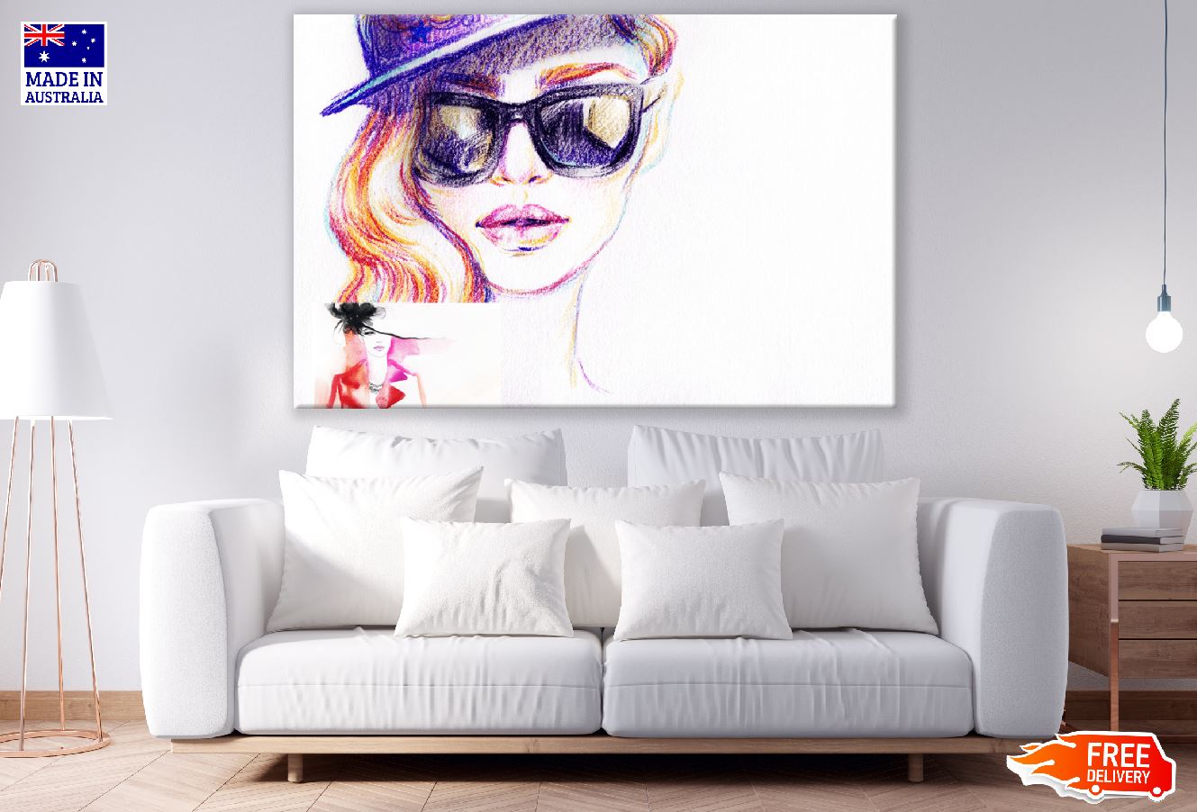 Woman Face with Sunglasses Fashion Watercolor Painting Print 100% Australian Made