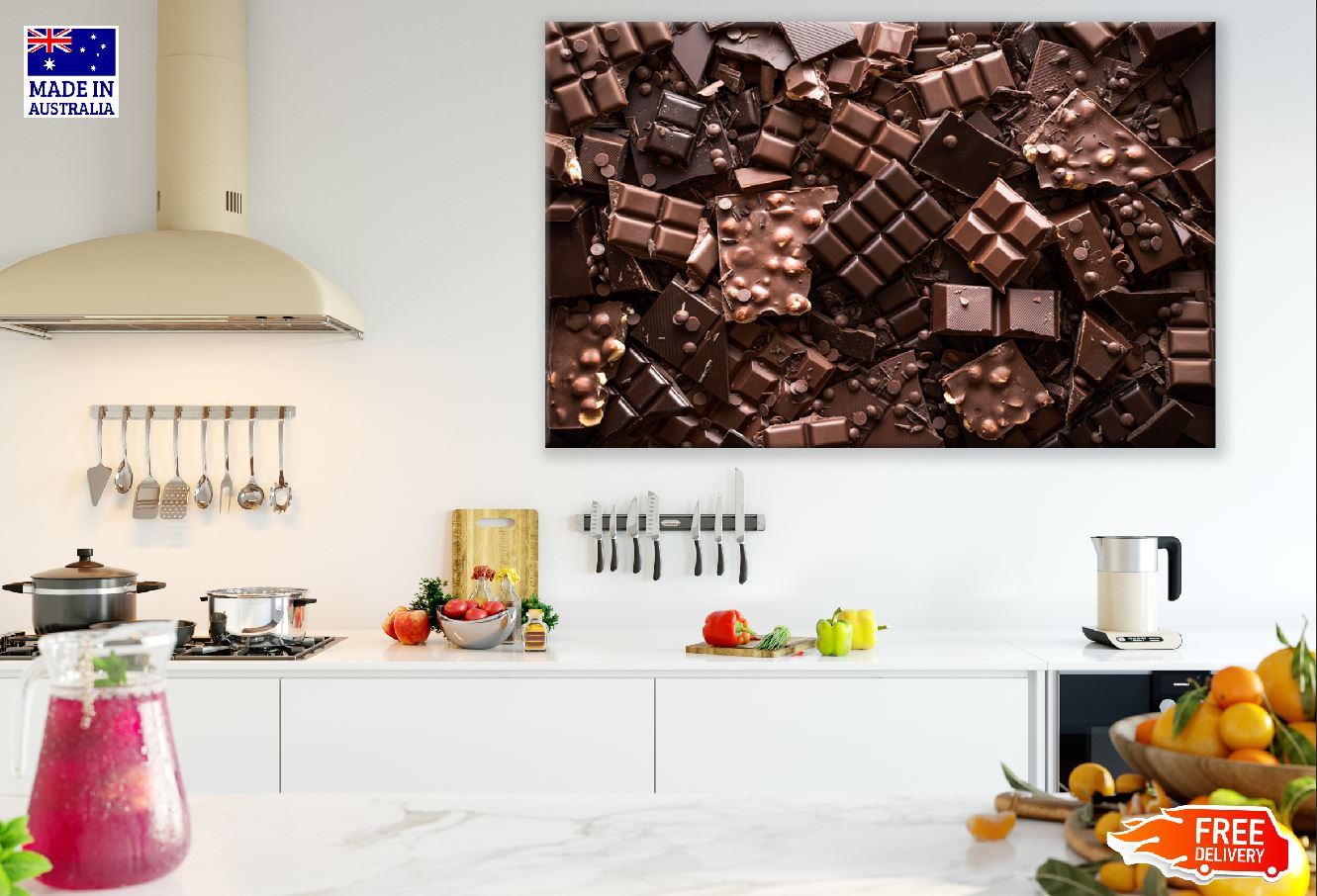 Assorted Chocolate Bar and Chunks Closeup Photograph Print 100% Australian Made