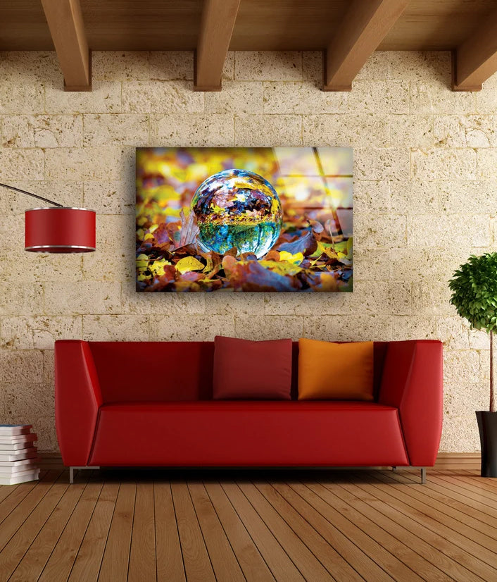 Glass Ball on Leaves Photograph Acrylic Glass Print Tempered Glass Wall Art 100% Made in Australia Ready to Hang