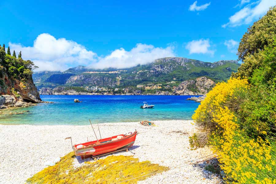 Bella Home Boat on Beach & Blue Sea View Print Canvas Ready to hang