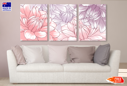 3 Set of Line Floral Design High Quality print 100% Australian made wall Canvas ready to hang