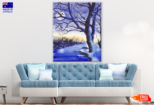 Moon Shining Through a Tree Night Painting Print 100% Australian Made