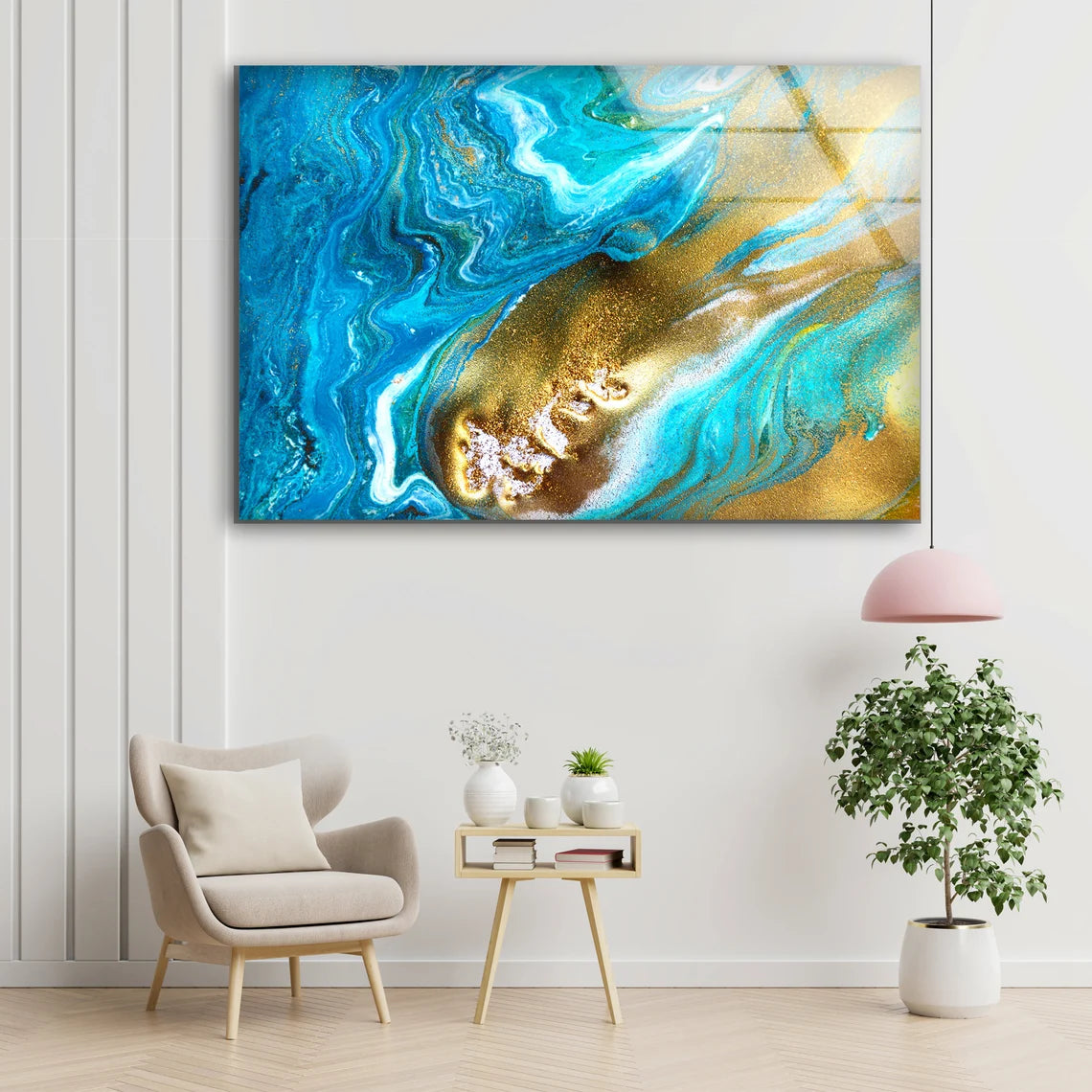 Blue & Gold Abstract Design Acrylic Glass Print Tempered Glass Wall Art 100% Made in Australia Ready to Hang