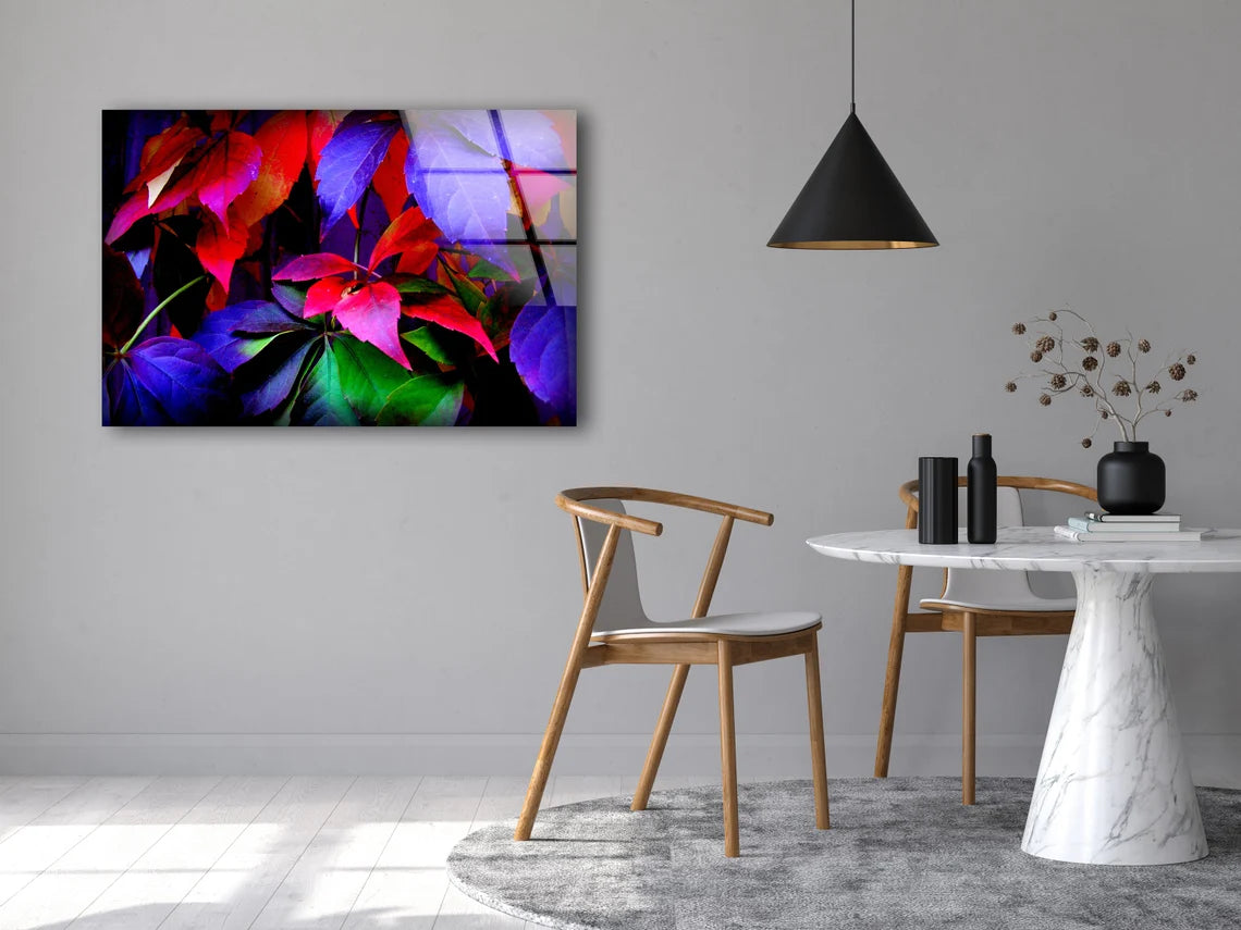 Pink Blue & Green Leaves Photograph Acrylic Glass Print Tempered Glass Wall Art 100% Made in Australia Ready to Hang