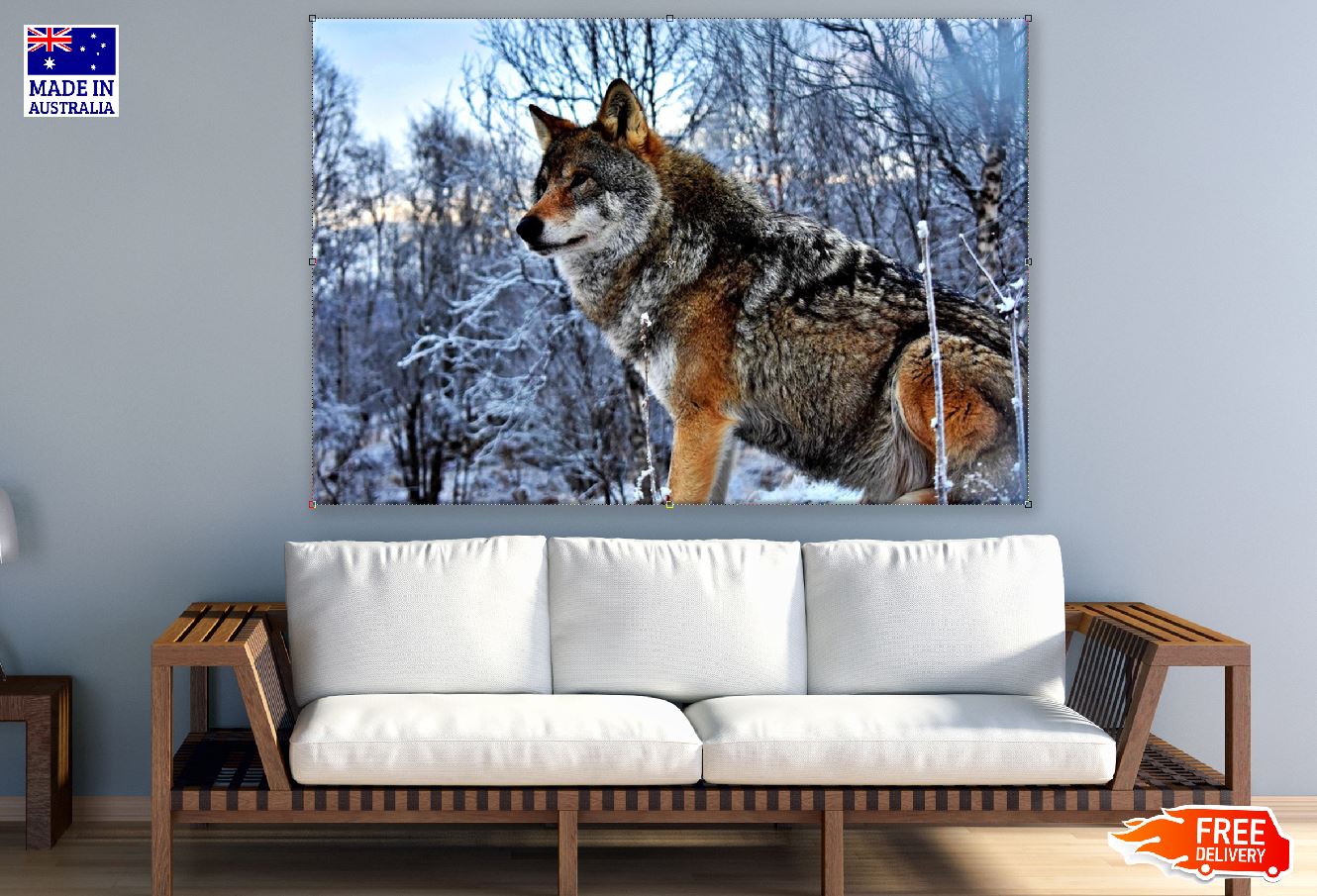 Wolf in Snow Forest Photograph Print 100% Australian Made