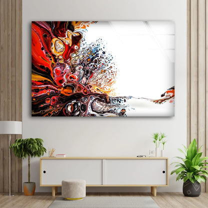 Red Orange & Black Abstract Alcohol Design Acrylic Glass Print Tempered Glass Wall Art 100% Made in Australia Ready to Hang