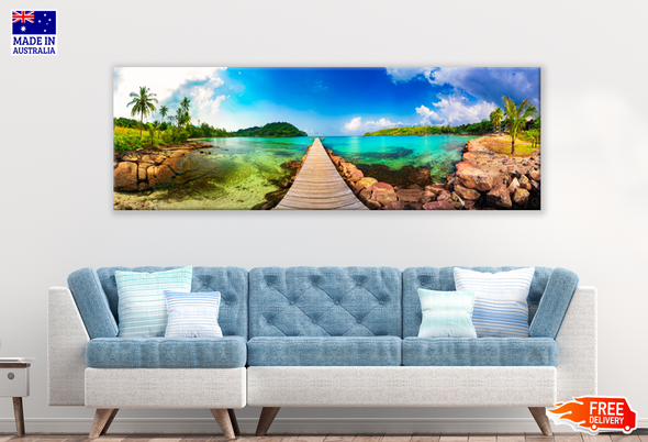Panoramic Canvas Beach Pier & Tree View High Quality 100% Australian made wall Canvas Print ready to hang