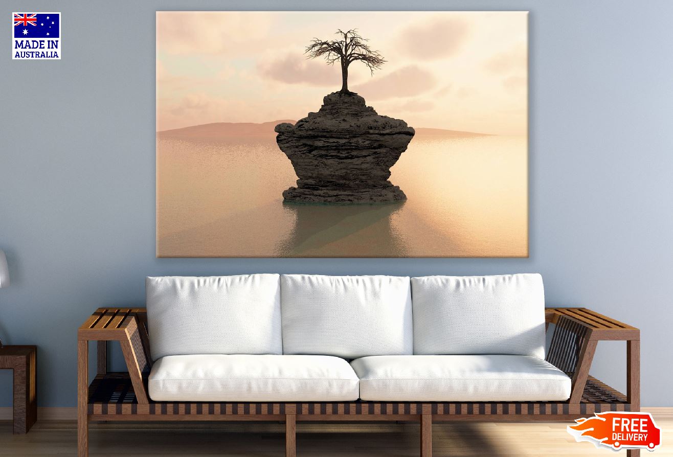 Tree on Rock With Lake Photograph Print 100% Australian Made