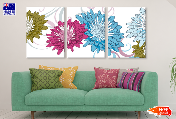 3 Set of Colourful Floral Design High Quality print 100% Australian made wall Canvas ready to hang