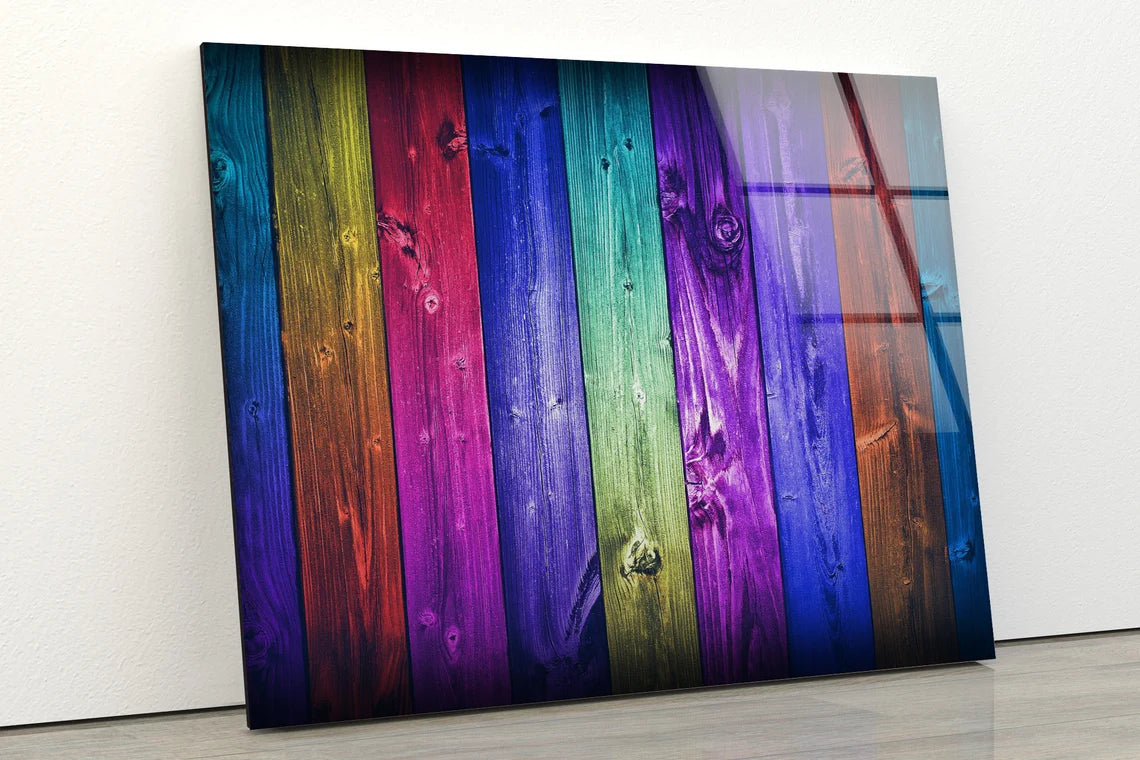 Rainbow Colored Wooden Stripes Photograph Acrylic Glass Print Tempered Glass Wall Art 100% Made in Australia Ready to Hang