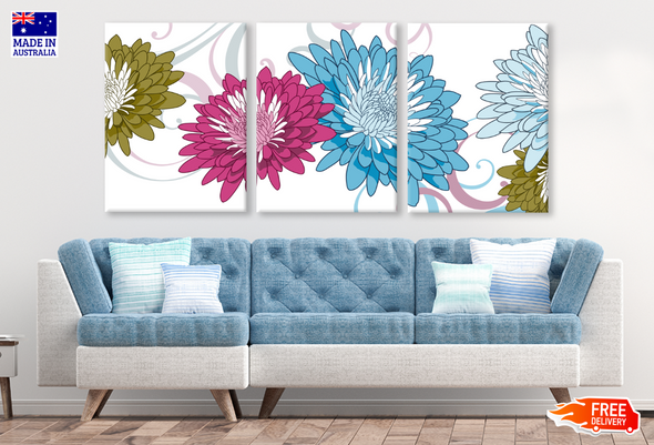 3 Set of Colourful Floral Design High Quality print 100% Australian made wall Canvas ready to hang