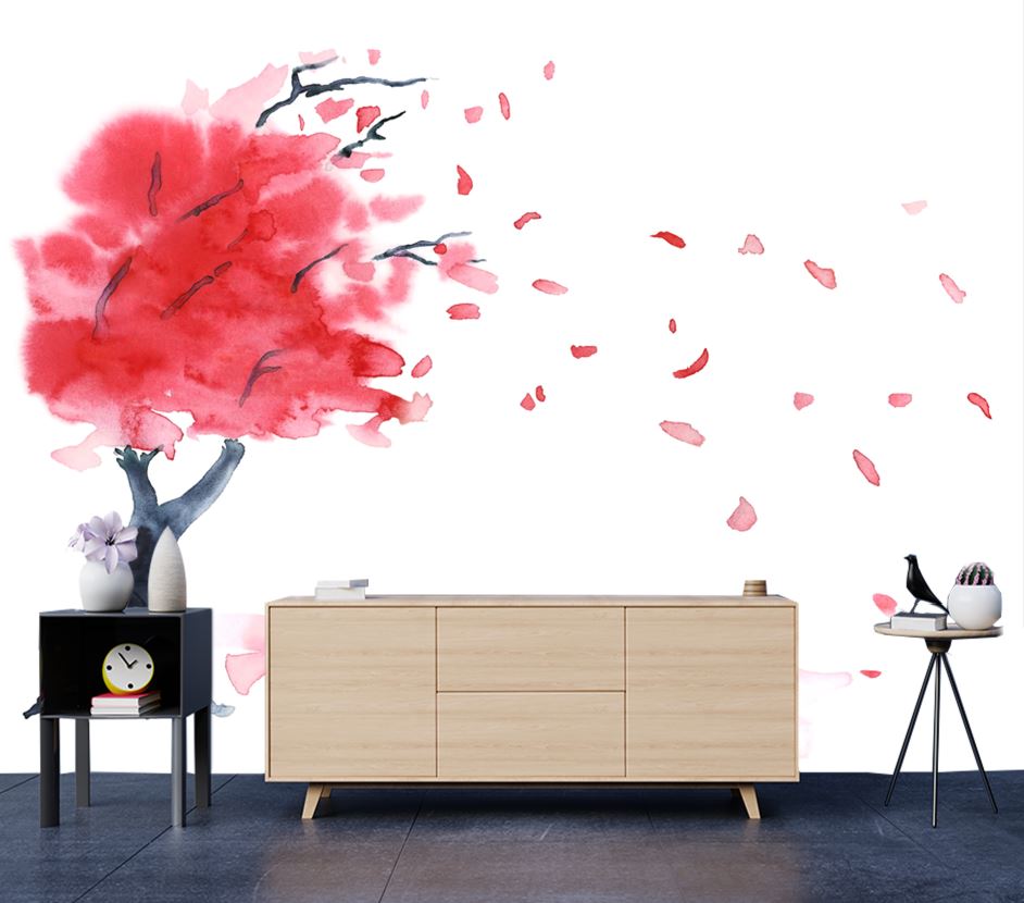 Wallpaper Murals Peel and Stick Removable Red Tree Painting High Quality