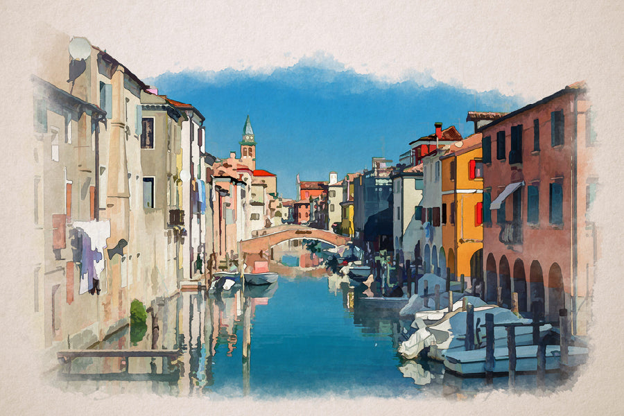 Canal Vena Chioggia Watercolor Painting Print 100% Australian Made