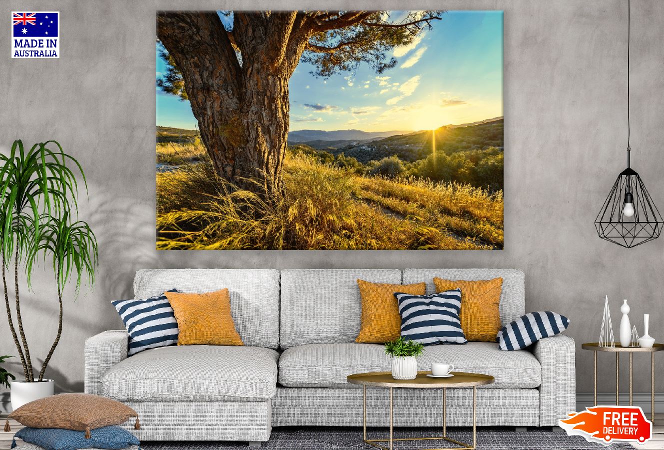 Hills View From Old Tree Sunset Photograph Print 100% Australian Made