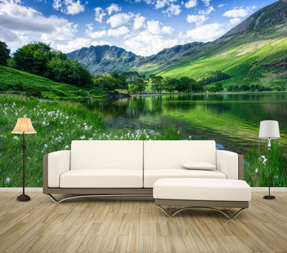 Wallpaper Murals Peel and Stick Removable Stunning Green Mountain View Photograph High Quality