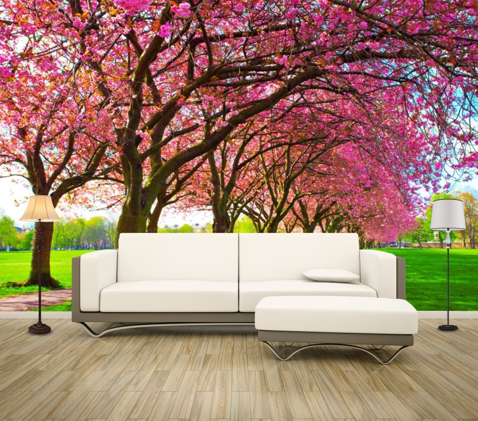 Wallpaper Murals Peel and Stick Removable Blossom Tree in Park High Quality