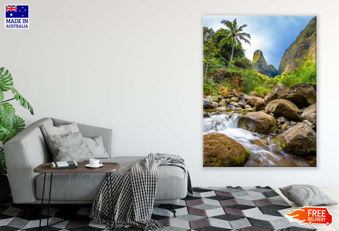 Waterfall with a Mountain View Photograph Print 100% Australian Made