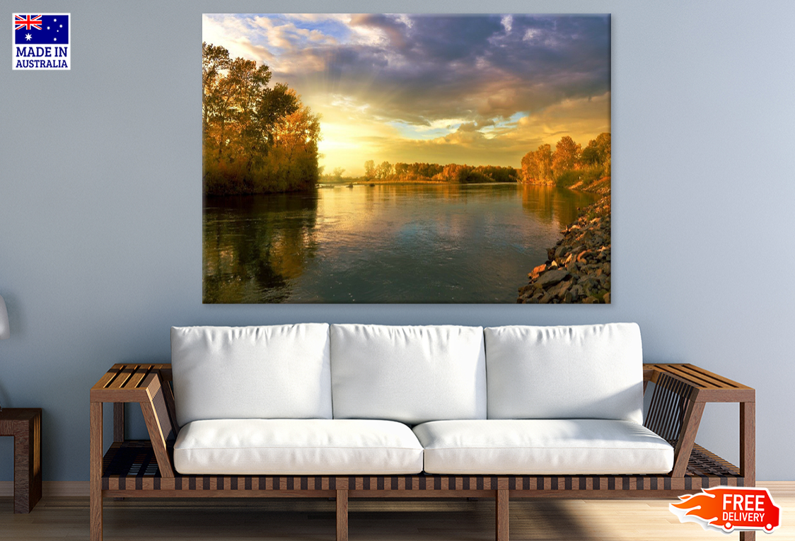 Trees & River Sunset Scenery Photograph View Print 100% Australian Made