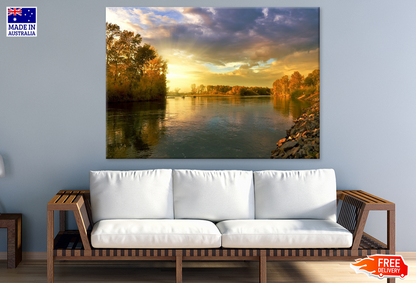 Trees & River Sunset Scenery Photograph View Print 100% Australian Made