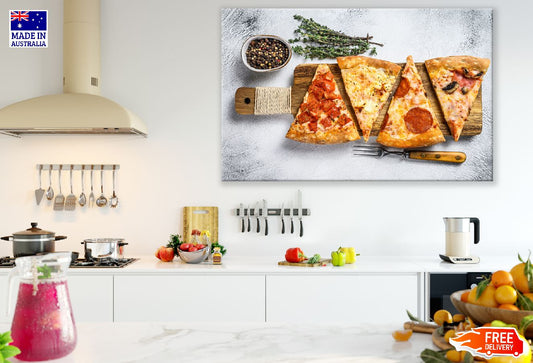 Classic Italian Pizza on a Wooden Cutting Board Print 100% Australian Made