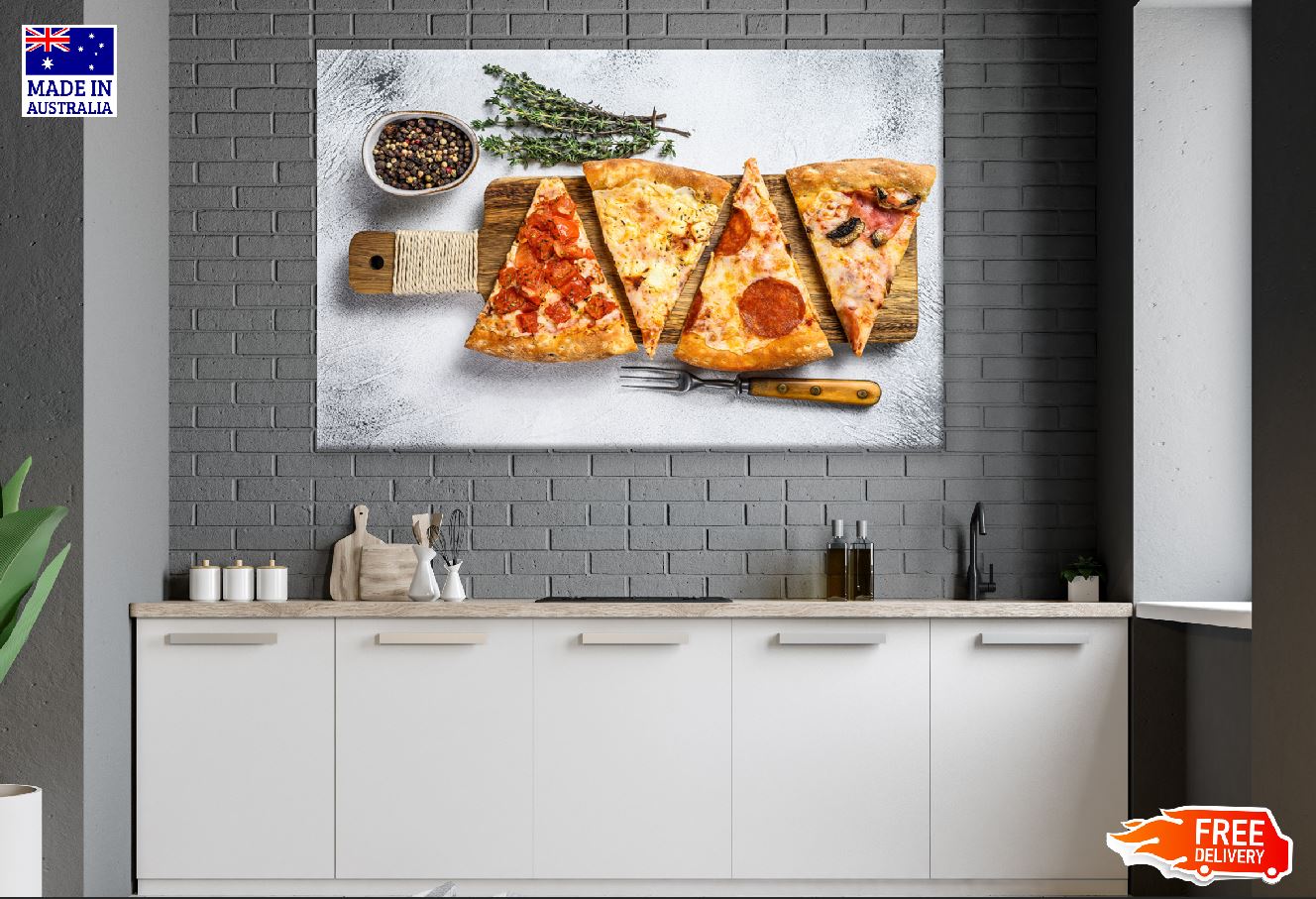 Classic Italian Pizza on a Wooden Cutting Board Print 100% Australian Made