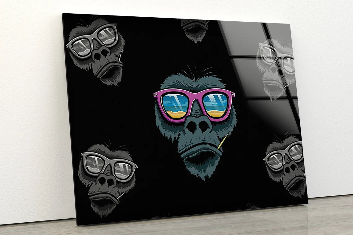 Gorillas with Sunglasses Vector Design Acrylic Glass Print Tempered Glass Wall Art 100% Made in Australia Ready to Hang