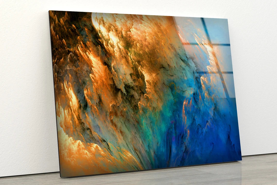 Orange & Blue Sky Effect Abstract Design Acrylic Glass Print Tempered Glass Wall Art 100% Made in Australia Ready to Hang