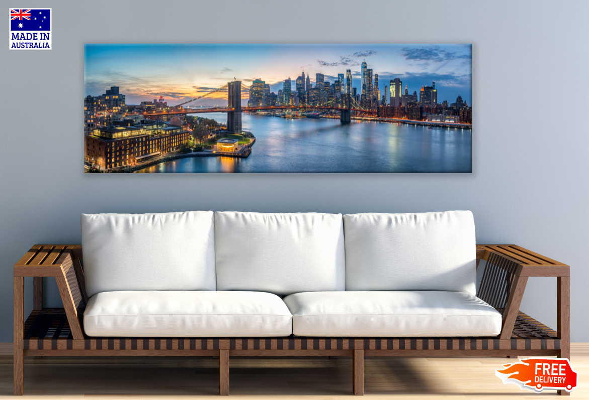 Panoramic Canvas Brooklyn Bridge in New York City High Quality 100% Australian made wall Canvas Print ready to hang