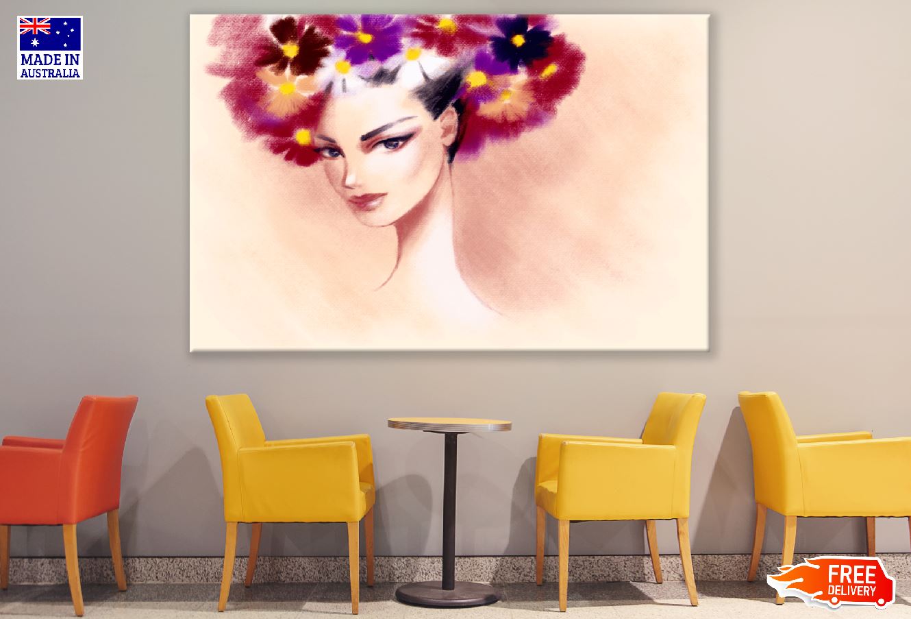 Woman with Flower Headdress on Head Pastel Painting Print 100% Australian Made