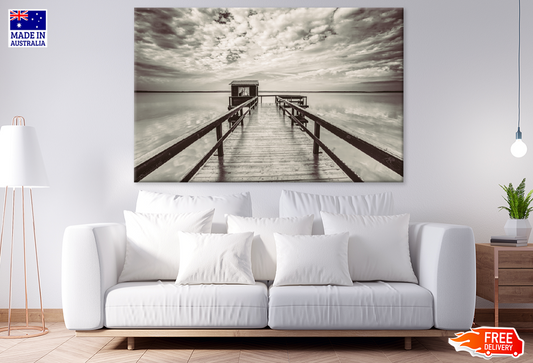 Wooden Pier On Lake B&W Photograph Print 100% Australian Made