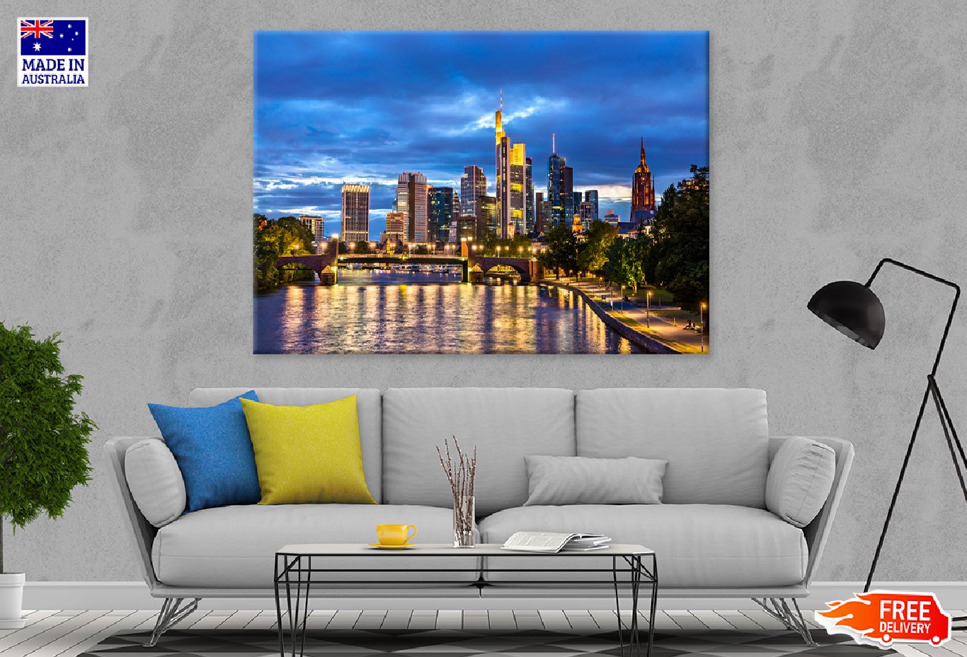 Frankfurt City Skyline Night View Photograph Print 100% Australian Made