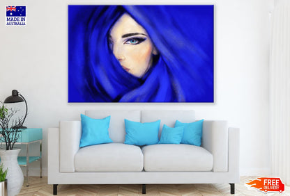 Blue Scarf Woman Face Fashion Pastel Painting Print 100% Australian Made