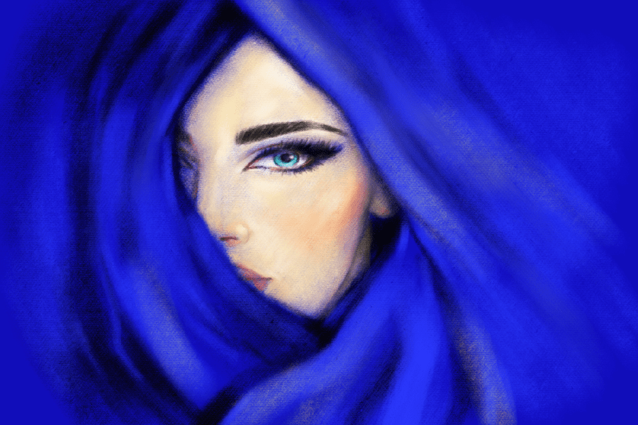 Blue Scarf Woman Face Fashion Pastel Painting Print 100% Australian Made