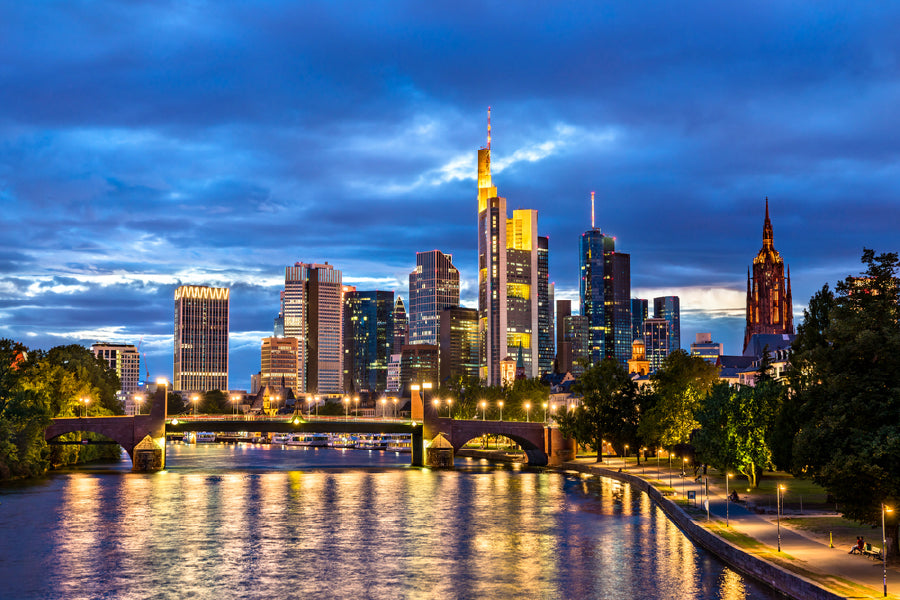 Frankfurt City Skyline Night View Photograph Print 100% Australian Made