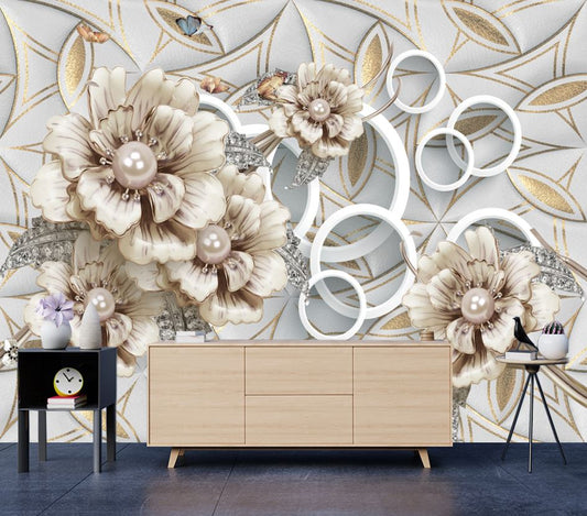 Wallpaper Murals Peel and Stick Removable Abstract 3D Floral Design High Quality