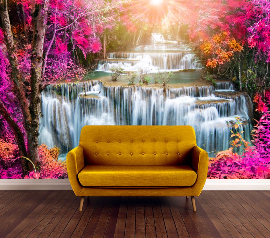 Wallpaper Murals Peel and Stick Removable Stunning Waterfall in Forest High Quality