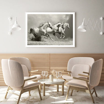 Running Horses B&W Photograph Home Decor Premium Quality Poster Print Choose Your Sizes