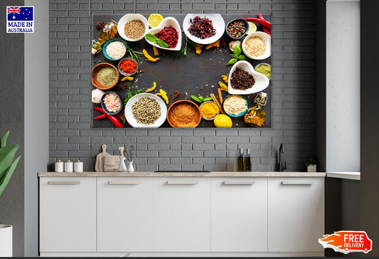 Various Spices in a Bowls Top View Photograph Print 100% Australian Made