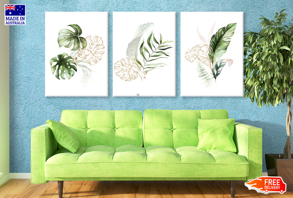 3 Set of Leaves Painting High Quality print 100% Australian made wall Canvas ready to hang