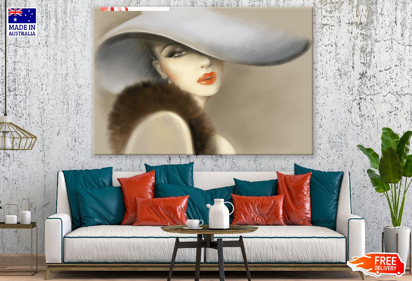 Pretty Woman with Hat Fashion Pastel Painting Print 100% Australian Made