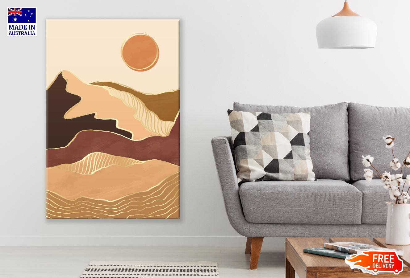 Mountain Abstract Sunset Line Art Design Print 100% Australian Made