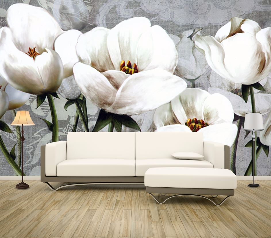 Wallpaper Murals Peel and Stick Removable White Floral Design High Quality