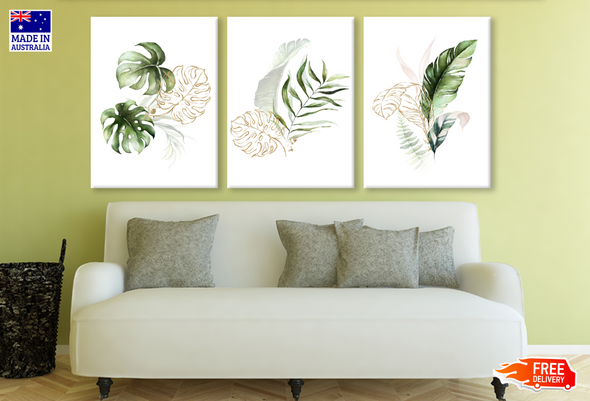 3 Set of Leaves Painting High Quality print 100% Australian made wall Canvas ready to hang