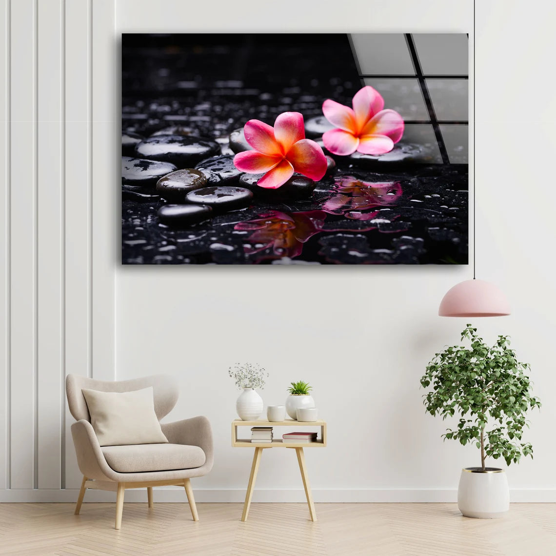 Zen Stones & Flowers Photograph Acrylic Glass Print Tempered Glass Wall Art 100% Made in Australia Ready to Hang