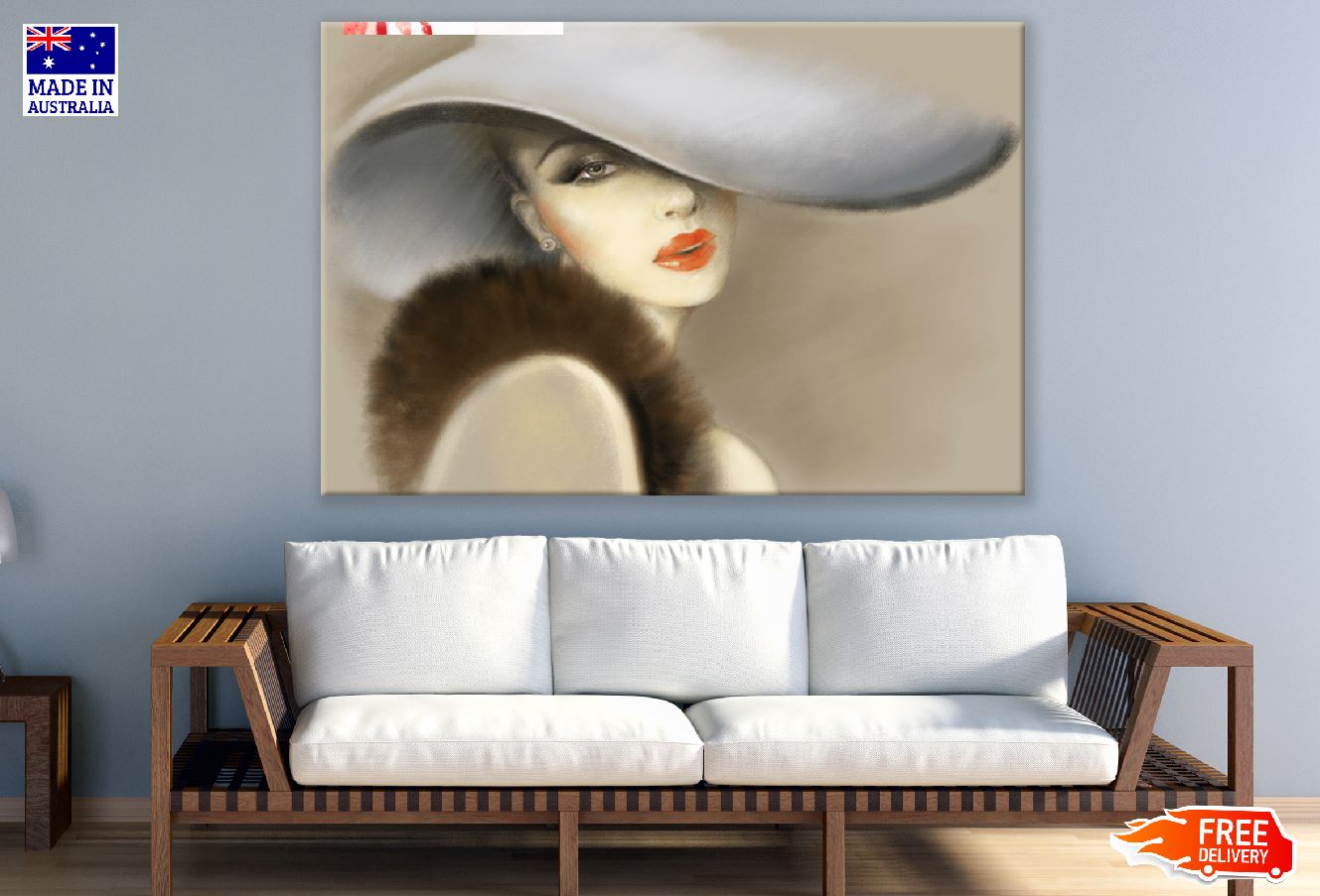 Pretty Woman with Hat Fashion Pastel Painting Print 100% Australian Made