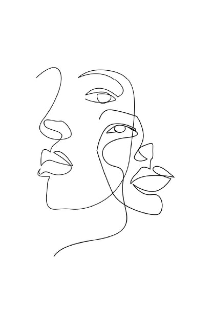 Woman Faces B&W Line Art Design Print 100% Australian Made