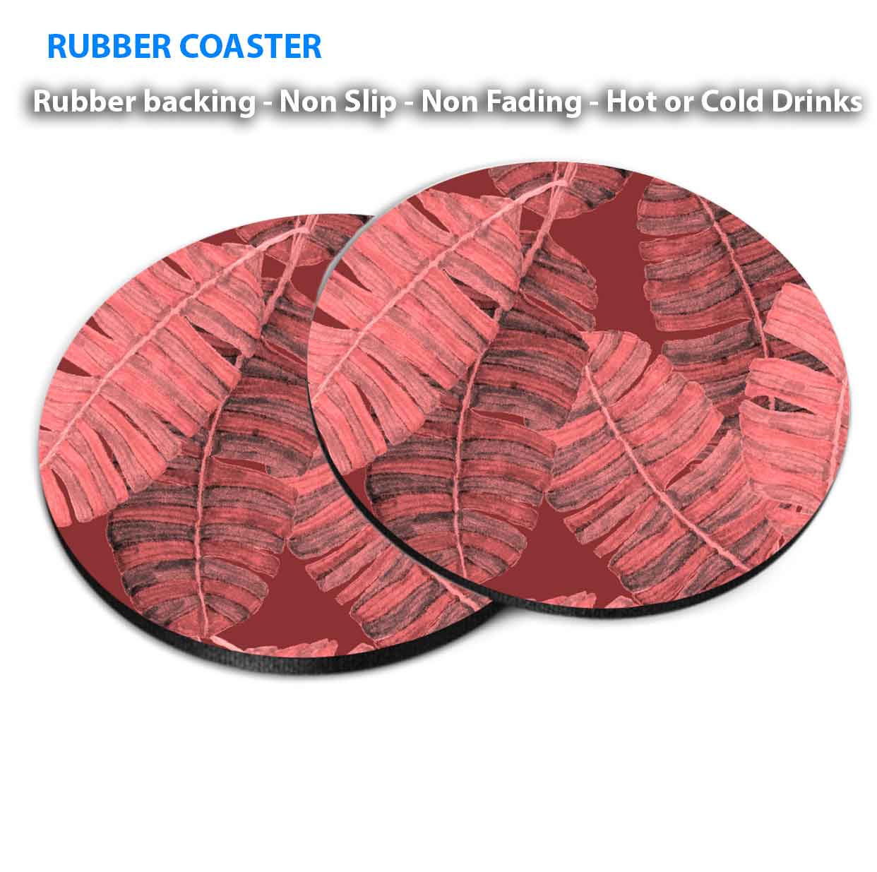 Red Vector Leaves Coasters Wood & Rubber - Set of 6 Coasters