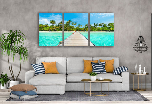 3 Set of Wooden Pier Over Sea Photograph High Quality Print 100% Australian Made Wall Canvas Ready to Hang