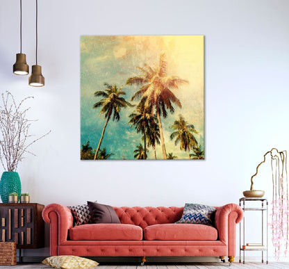 Square Canvas Palm Trees Vintage Effect View Photograph High Quality Print 100% Australian Made